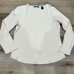 VTG Y2K Long Sleeve Top Sz M Gorpcore Soft Liz Claiborne Beige Oatmeal Cotton